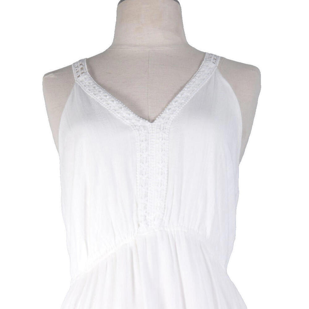 Molly Bracken Women's Small White Linen Maxi Dress G803AE Lace Trim Sleeveless - Picture 3 of 10